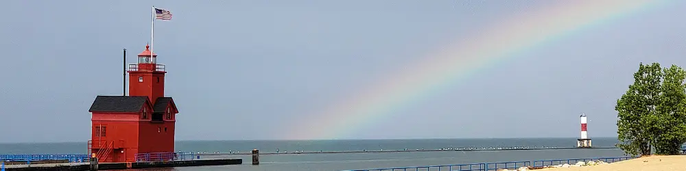 Holland Michigan Lighthouse With A Rainbow