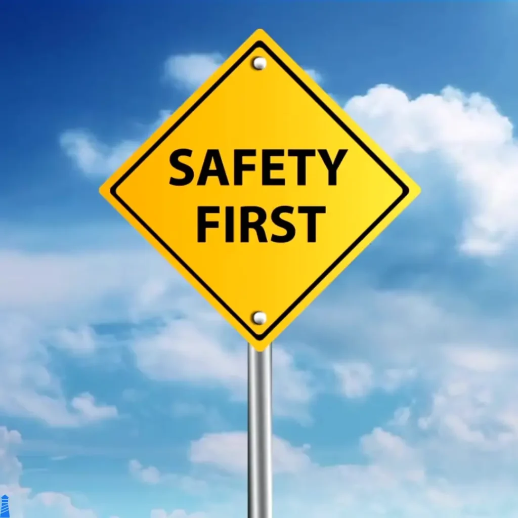 Safety First Sign with blue sky background