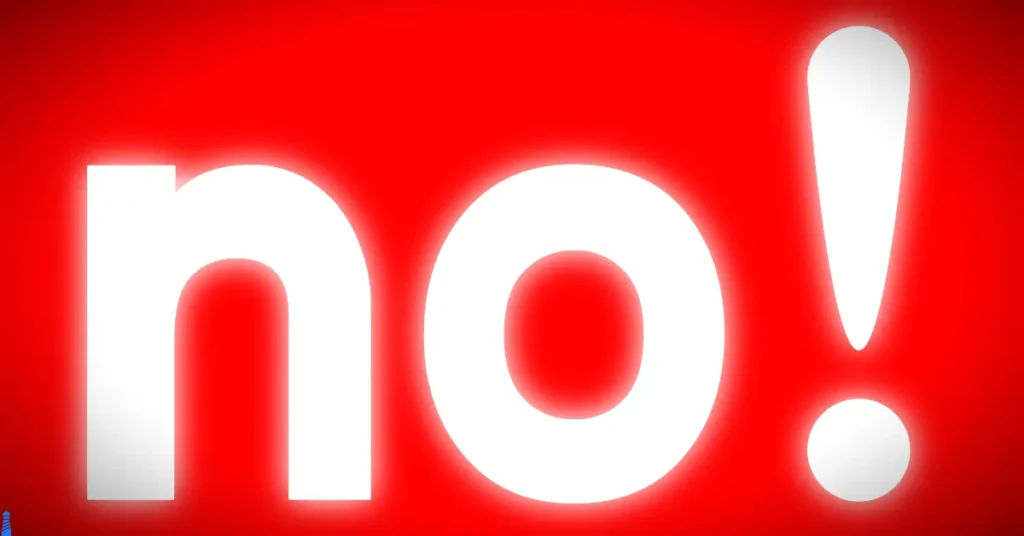 The word no in white letters on a red background.