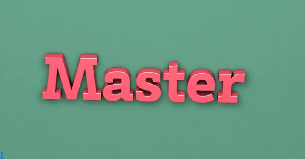 The word master in red on a green background.