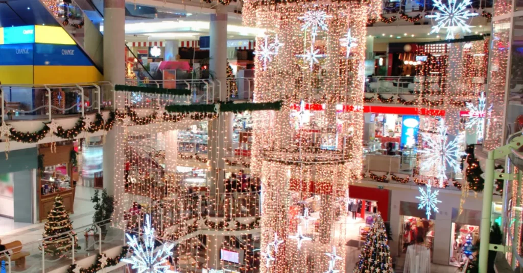 Shopping mall at Christmas.